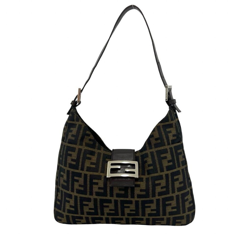 FENDI Zucca FF pattern canvas and leather semi-one shoulder bag/handbag in br...